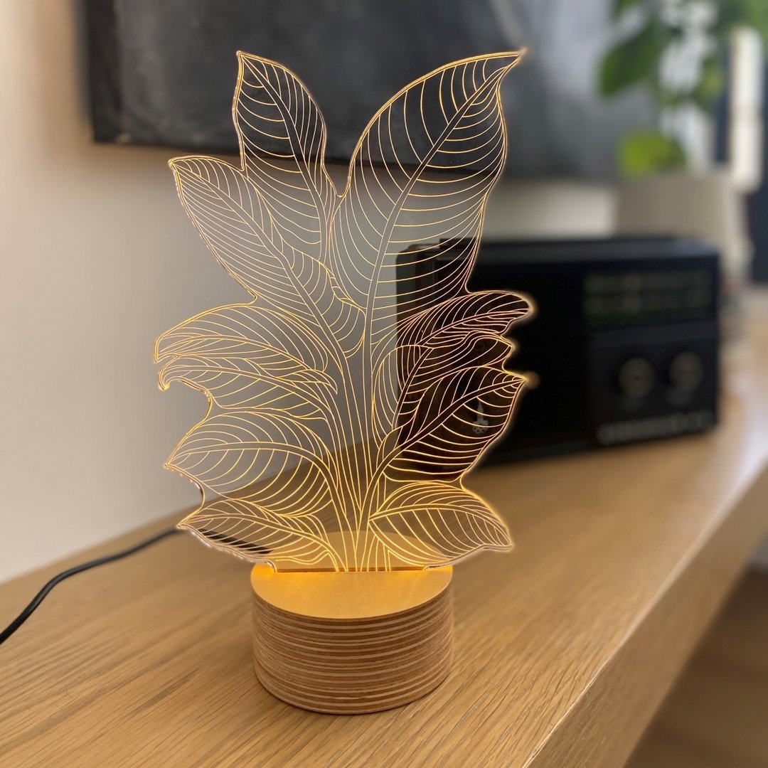 GlowLeaf, low maintenance plant, no watering, no care, Acrylic LED Table Lamp, versatile, soft warm white LED strip, cozy glow, mood lighting