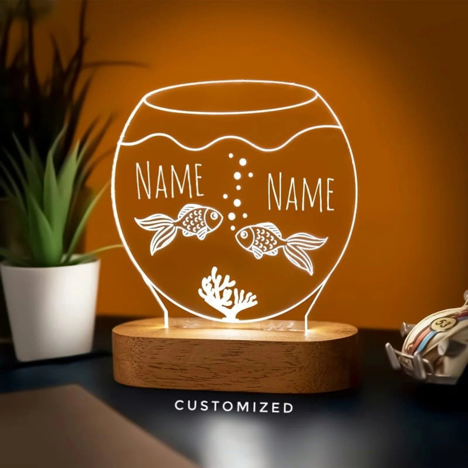 Personalized Fish Bowl Acrylic LED Lamp